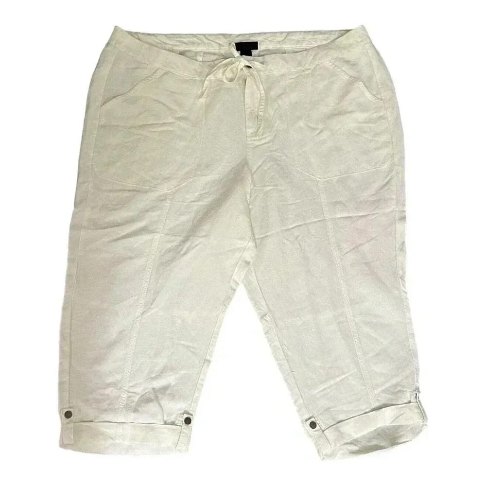 Lane Bryant Womens White Linen Capris Pants‎ Plus Sz 22/24 Coastal Beach